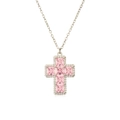 Silver cross necklace with pink square-cut gemstones and micro-pave crystals - Silver Pink Zirconia