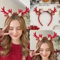 Red Christmas reindeer antler headband with festive berries and plush details for kids - Style 2: Red Antlers with Plush Ears