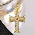 Macro detail of gold-plated cross pendant with micro-paved white cubic zirconia stones - Style 2/Gold Clear Stone Micro-pave Cross