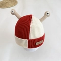 Bonnet tricoté enfant rouge et blanc avec antennes de escargot 3D et broderie yeux - 48cm (6M-2A) / Rouge