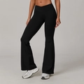 Schwarze Yoga-Schlaghose mit hoher Taille und modischem Crossover-Bund für Damen - S / Premium Schwarz