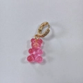 Pink gummy bear earring with gold rhinestone hoop for a cute candy-style look - Transparent Rose Red