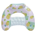 Inflatable pool lounge chair featuring pineapple print and pink checkerboard pattern - U-Shaped Water Lounger / Lime Pineapple U-Shaped Float