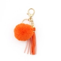Orange pompom keychain with golden clasp and matching leather tassel for bags - Orange