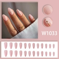 Mandel-Press-on-Nägel in Nude-Rosa mit Blumenmustern und goldenen Linien-Details - W1033 (Kleber-Stil)