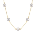S925 silver necklace with five round white pearls on a minimalist gold chain link - 925 Silver / Gold (DY190827-S-G-WH)