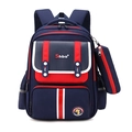 Navy blue school backpack for kids with red accents and a matching small pencil pouch - Backpack (No Trolley) / Dark Blue with Red