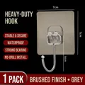 Adhesive wall hook with 7x7cm base and 6cm metal hook in brushed grey finish - Large 50 Silk 6.5*6.5cm / Brushed Grey