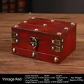 Vintage red wooden jewelry storage box with metal rivets and rustic finish - Patchwork Distressed Red - Unlocked