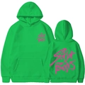 Hoodie Saja Boys vert vif avec lettrage rose en contraste de vue avant et arrière - Vert Fruit