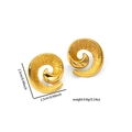 Detail view of gold spiral earrings with radial texture, weighing 9.8g and sized 2.3cm - Radial Textured Spiral Gold Style (TYGE0555)