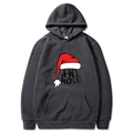 Dunkelgrau melierter Weihnachts-Hoodie mit roter Weihnachtsmütze und HO HO HO-Druck - Dunkelgrau