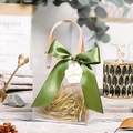 Frosted semi-transparent gift bag with green ribbon and Happy Birthday tag - Matcha Ribbon + Birthday Cake Tag + Raffia