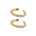 Elegante vergoldete Ohrmanschetten mit glitzernden weißen Zirkonsteinen auf weißem Grund - Ear Cuffs / Gold - Weißer Zirkon Ohrmanschette