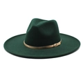 Detail of dark green wool fedora with a fine gold buckle leather decorative band - M (56-58cm) / Dark Green