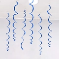 Set of 6 glossy blue PVC spiral swirl hanging decorations for festive party ceilings - Single Swirl 6 Pcs / Blue