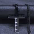 Black stainless steel cross necklace with engraved Lord's Prayer on a box chain - 60CM / Black
