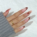 Uñas postizas de almendra French blush con detalles metálicos 3D y estrellas - Tipo de pegamento (Y-462)