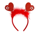 Red Valentine heart headband with sequins, stars and feathers on a white background - Style 25 Custom