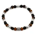7mm natural tiger eye and black agate beaded bracelet for men with metal spacer beads - Yellow Tiger Eye with Black Agate (B054)