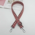 Adjustable crossbody bag strap with geometric diamond pattern and silver metal hooks - Dark Pink White + Silver Hook