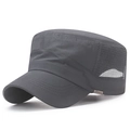 Dunkelgraue atmungsaktive Mesh Flat Top Cap mit Sport Logo für Sonnenschutz im Freien - Verstellbar / Dunkelgrau