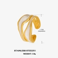 Adjustable gold stainless steel ring with white enamel star and irregular double bands - Size 7 (Adjustable) / White Double Line Irregular Style (ZN426-2)