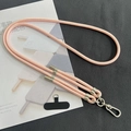 Detail of pink 8mm braided phone lanyard with adjustable silver metal buckles and pad - 8mm Dual Adjustable / Pink Gold