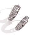 Classic silver stainless steel hoop earrings with double row of micro-pave zircons - Double Row Rhinestone Front Heart Hollow Back Hoops - Silver