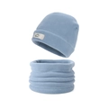 Conjunto de gorro y braga de cuello en forro polar azul claro para niños con parche - Azul oscuro
