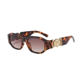 Tortoiseshell square sunglasses with gold medallion detail and gradient brown lenses - Leopard Frame Gradient Tea Lens