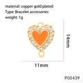 Colgante corazón de oro 18K con esmalte naranja y circonitas cúbicas de 14x11mm - Naranja