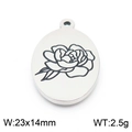 Pendentif ovale en acier inoxydable avec gravure de fleur noire et dimensions précises - Style Pivoine (KLJ8073-Z)