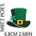 Detailed view of Saint Patrick's Day shamrock hat embroidery patch with size measurements - Clover Top Hat (No. 3)