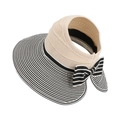 Beige sun visor hat with black and white striped brim and elegant rear bow decoration - Khaki