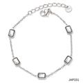 Bracciale in acciaio inossidabile argento con cinque zirconi rettangolari e targhetta - Cavigliera in Argento con Zircone Bianco (JAP331)