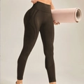 Pantalon de yoga marron foncé sans couture à taille haute avec texture profilée - Brun Foncé