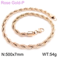 7mm rose gold stainless steel twist rope chain necklace for men and women - 500x7mm (KN228876-Z)