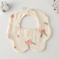 Close-up of soft cotton gauze baby bib with cartoon bunny and cherry patterns - Gauze Flower Scarf - Cherry Bunny