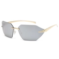 Fashionable rimless geometric sunglasses with gold metal frame and grey lenses - Gold Temple Mercury Silver Lens