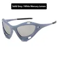 Futuristic Y2K sports sunglasses in grey-white frame with silver mirrored lenses - Solid Gray Silver Mirror