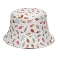 Kids white bucket hat with colorful all-over ice cream and popsicle print patterns - 51-52CM(2-4 Years Old) / White Ice Cream