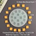 Macro view of 15-cavity mini waffle silicone mold with tiny finished cookie models - 15-Hole Mini Bread Style 7