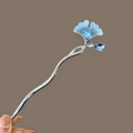 Spilla per capelli in argento a foglia di ginkgo con cristalli blu per stile hanfu - Foglia d'acero