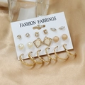 Set de 6 boucles d'oreilles dorées avec anneaux géométriques en C et perles fantaisie - Ensemble Créoles Irrégulières Doré (Z25)