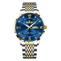 Men's business watch with blue dial, Roman numerals, and two-tone stainless steel band - Gold Band Blue Dial