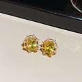Elegant 18k gold plated oval yellow zircon stud earrings in floral starburst design - Earrings Only / Gold-Yellow