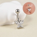 Detail of silver butterfly belly ring with sparkling marquise and round zircon stones - 1.6*10mm / Transparent Zircon Butterfly (A)