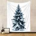 Dettaglio dell'arazzo murale con pino innevato appeso su una parete strutturata - 73X95 CM (Esportazione Spazzolato) / Albero Innevato Blu Scuro (ZJ722-5)
