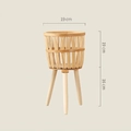 Small woven bamboo plant stand with wooden legs in minimalist Nordic style, 19cm diameter - Split Weave Small